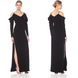 Halston Heritage cold shoulder black dress double leg slit